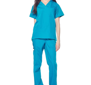 Women High quality <b>Scrub</b> Set Blue V Neck Short Sleeve 100 Polyester Hospital <b>Uniforms</b> Pants Casual Medical Workwear - Product Image 2