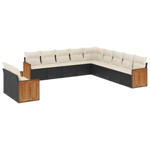 Grande Set di Divani da Giardino Modulari in Rattan PE Nero e Bianco Crema, Design Moderno - Product Image 2