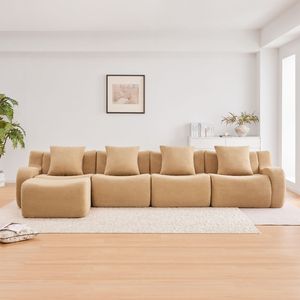 Divano a L Senza Struttura a 4 Posti, Antiscivolo, Senza Montaggio, Braccioli Curvi, Tessuto Teddy ad Alta Densità 32D, Arredamento per Soggiorno - Product Image 3