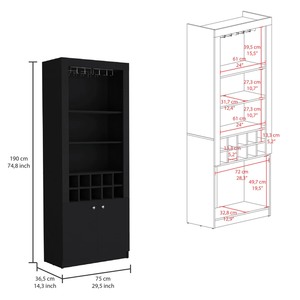 Mueble Bar Alto con Soporte para Copas, Cuatro Estantes de Almacenamiento, Diez Compartimentos para Botellas de Vino, Almacenamiento Multiusos Moderno - Product Image 2