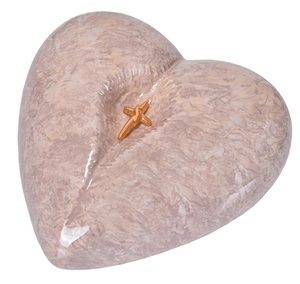 Urna Conmemorativa Antigua en Forma de Corazón Naranja con Mini Cruz para Cenizas, Corazón para Cenizas Funerarias de Metal Latón/Aluminio - Product Image 1