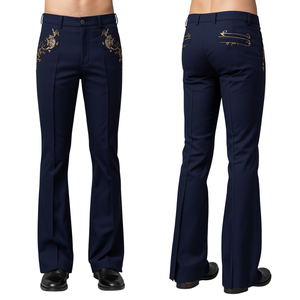 Pantalon évasé raffiné pour homme avec broderie du blason royal et un style premium - Product Image 4