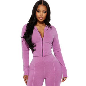 2025 Womens Custom Logo Embroidered Vintage Winter Eco-Friendly High Quality Knitted <b>Zip</b> Tracksuit Set Loose Bottom Flare - Product Image 5