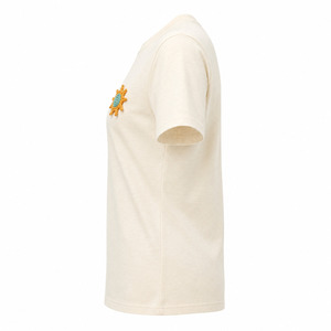T-shirt crème à col rond pour femme avec fleurs au crochet et appliques soleil, manches courtes, décontracté, printemps-été - Product Image 4