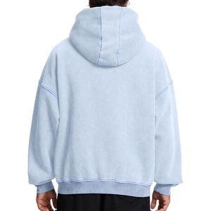 Sudadera con capucha azul cielo para hombre, con cremallera, lavado ácido, material de felpa francesa suave, corte holgado, calidad premium, estilo casual. - Product Image 2