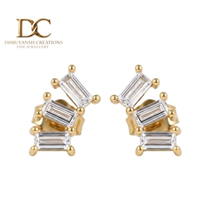 Unique Designer 14KT Solid Gold Lab Grown Diamond <b>Stud</b> <b>Earring</b> Beguette Brilliant Cut IGI Certified Women Custom Jewelry - Product Image 1