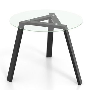 Table à manger ronde en verre de 35,5 pouces avec structure en bois de caoutchouc pour 4 personnes - Product Image 1