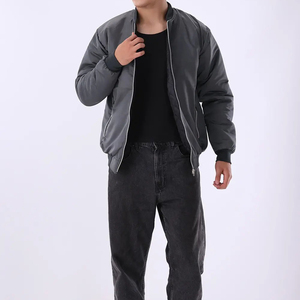 Men Classic Charcoal Grey Satin Bomber <b>Jacket</b> Zipper Up Shiny Silk Flight <b>Jacket</b> Lightweight Casual Slim Fit Outerwear Soft Coat - Product Image 5
