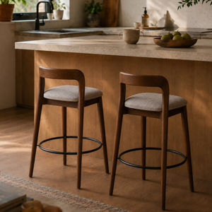 Elegantes Taburetes de Bar de Cuero PU Ecológicos de Estilo Mid-Century, Sillas de Barra Acolchadas Impermeables, Muebles Comerciales para Bistro - Product Image 1