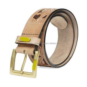 Classic Floral Embossed Hand Carved Natural Cowhide Genuine Western <b>Leather</b> <b>Tooling</b> <b>Belt</b> for Unisex with Customized logo - Product Image 3