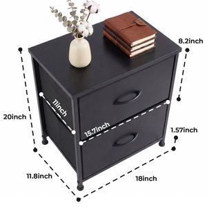 Lot de 2 commodes modernes en tissu avec structure métallique et plateau en bois, organisateur de rangement noir - Product Image 2