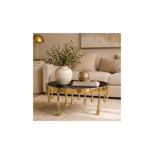 Table basse moderne avec design effet gouttelettes, plateau en verre trempé de 36 pouces de diamètre, mobilier contemporain pour salon - Product Image 5
