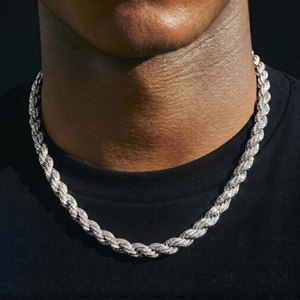 Collar de Cadena de Cuerda Iced Out, Cadena de Eslabones Trenzados con Diamantes Estilo Hip Hop, Chapado en Oro Blanco, Joyería de Lujo para Hombre - Product Image 1