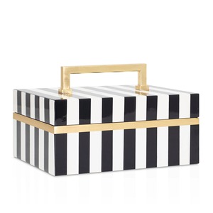 Boîte à bijoux rectangulaire en laque noire et blanche rayée avec couvercle, design minimaliste, conteneur de rangement à 1 niveau - Product Image 4