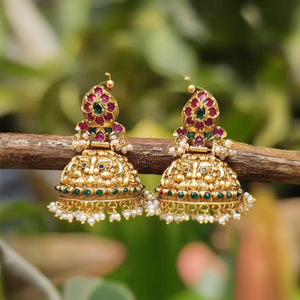 Bridal Matte Jhumka Stud <b>Earrings</b> with <b>Pearl</b> <b>and</b> <b>Diamond</b> for Wedding Party Gift - Product Image 3