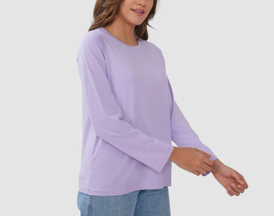 OEM Manufactured Casual Women Round Neck Lounge Wear Tee T-Shirt for Women Plain Solid Color Long Sleeve Loose Fit Daily - Product Image 2