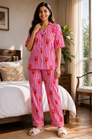 Ensemble de pyjama rose floral 100 % coton pour femme avec sac de rangement assorti – Vente en gros |   Doux, respirant, léger, luxueux, décontracté