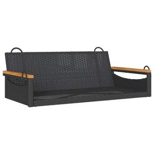 Banc de jardin élégant en bois d'acacia massif avec rotin PE noir et acier thermolaqué - Product Image 2