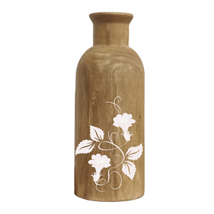 Vase à fleurs en bois fait main, style vintage, sculpté, décoratif, grand pot de fleurs créatif pour salon, décoration florale - Product Image 2