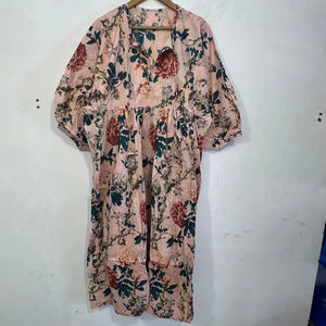 Robe longue mi-longue à col profond imprimée à motifs floraux, tenue d'été de plage pour femmes, robe longue d'été en coton - Product Image 1