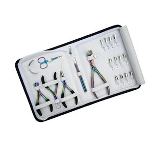 Kit de herramientas para extensiones de cabello Rainbow: Aguja de microanillo de acero inoxidable, alicates para aplicar extensiones, cortador de fusión, juego de crimpado y abalorios. - Product Image 1