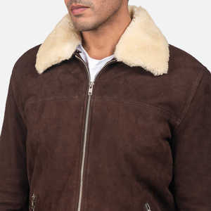 URBANGAZER Men's Brown Wool/Viscose Stand Collar <b>Covered</b> <b>Button</b> Closure Breathable Windproof Winter Slim Fit Moto Jacket - Product Image 3