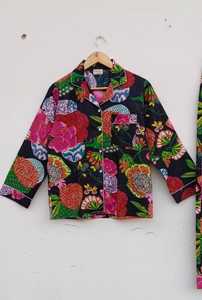 Pijamas de algodón con estampado floral de 2 piezas para mujer, manga larga, cuello vuelto, ropa de dormir informal - Product Image 3
