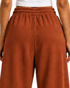 Pantalon de survêtement large pour femme, taille haute, coupe décontractée, style streetwear, en molleton, avec cordon de serrage et poches, couleur orange rouille - Product Image 6
