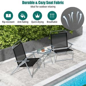 Ensemble de 3 chaises pliantes en métal pour l'extérieur, meubles de patio, durables et portables - Product Image 2