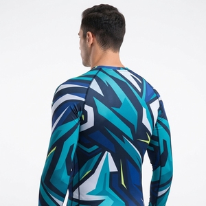 Men Long Sleeve Rash Guard Full Print Sublimation Quick Dry Polyester <b>Compression</b> <b>Shirt</b> Blue <b>White</b> Pattern Adult Sport Top - Product Image 5