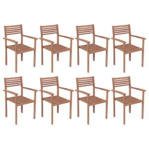 Juego de 8 Sillas de Madera de Teca Sólida Color Marrón Cálido para Patio, Apilables, Diseño Estándar - Product Image 1