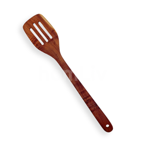Spatule à rainures en bois de teck Tamara, écologique et naturelle, sans peinture ni vernis, sans danger pour les aliments, certifiée Halal, personnalisable, pour OEM - Product Image 1