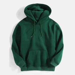 Men's Green Hooded Sweatshirt Regular Fit Cotton Fleece Casual Autumn Wear Pocket Design Knitted Solid Color - Product Image 1