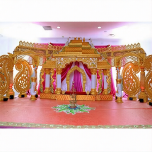 Ensemble de Mandap de mariage Manavarai d'Inde du Sud, Mandap en fibre dorée sculptée, Grand Mandapam de mariage indien - Product Image 1