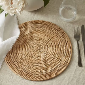 Natural Rattan Charger Plate Handwoven Round <b>Wicker</b> <b>Placemat</b> for Wedding Event Hotel Table Decoration - Product Image 3