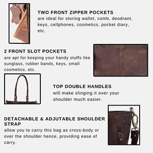 Women's Genuine Leather Vintage Style Tote Bag Zipper Closure Crossbody <b>Top</b> Handle Durable Lightweight 3L+ Capacity Handbag - Product Image 4