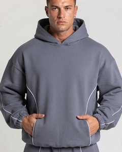 Wholesale <b>Men's</b> Ice <b>Grey</b> Contrastline Hoodie's Casual Oversized Breathable <b>Men's</b> Sweatshirts Premium <b>Fleece</b> <b>Men's</b> Pullover - Product Image 3