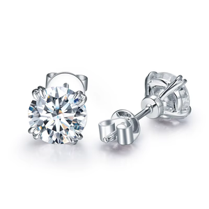 Round Brilliant Cut Diamond Earrings Women's Classic Wedding Jewelry G Color LAB GROWN Stone <b>Silver</b> <b>Studs</b> - Product Image 1