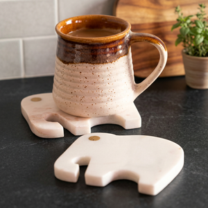 Stunning White Marble Elephant Coasters Set <b>Heat</b> Resistant Natural Stone Stylish Table Protection for Coffee Tea Dining - Product Image 1