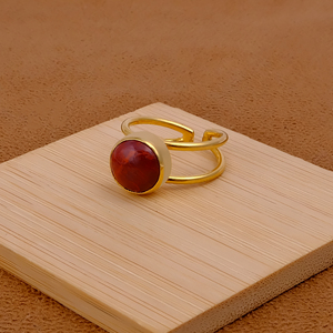 Wholesale Red Jasper Gemstone <b>Ring</b> Adjustable Double Band Gold Plated <b>Statement</b> <b>Ring</b> - Product Image 3