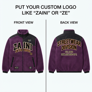 Premium 240g Polar Fleece <b>Running</b> <b>Jacket</b> Purple Black Contrast Panels Chenille Patch Embroidery Custom Logo Zip <b>Jacket</b> - Product Image 1