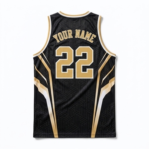 Conjunto de Uniforme de Baloncesto Personalizado para Hombre, Negro y Dorado, sin Mangas, Cuello en V, Sublimado, de Malla de Secado Rápido, Hecho en Pakistán - Product Image 4