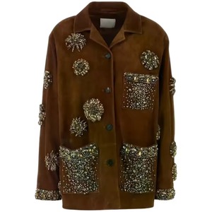 Unique Design Spring Calf Leather Unisex Women's Double Breasted Bomber <b>Jacket</b> <b>Camouflage</b> Canvas <b>Waterproof</b> Windproof Casual - Product Image 2