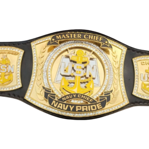 Cinturón de Campeonato Master Chief Navy Pride de Cuero Negro con Diseño de Ancla USN Dorada e Insignia de Master Chief - Product Image 2