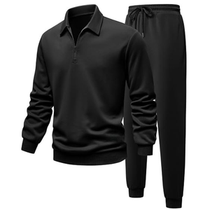 Ensemble de survêtement 2 pièces pour homme, avec fermeture éclair quart de tour, manches longues, style sport décontracté, color block, pour le jogging, avec poches - Product Image 1