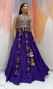 Celebrity Russian Silk Long <b>Jacket</b> Style Chaniya Choli With Embroidered Dupatta Navratri <b>Wedding</b> Wear <b>Women</b> Set - Product Image 4