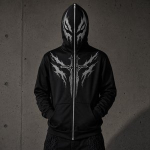 Sweat à capuche zippé entièrement orné de strass pour homme, coupe oversize, en molleton épais, style streetwear, avec masque intégré, personnalisable, vente en gros, 100% coton - Product Image 1