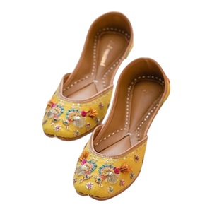 Zapatos Khussa Jutti Punjabi Indios Pakistaníes Hechos a Mano, Elegantes, con Flores de Verano y Piedras, Cómodos, Sin Cordones, Planos, para Mujer, en Tallas y Colores Personalizados - Product Image 2