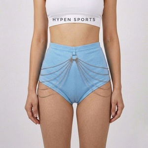 Women's Pantie Style <b>Booty</b> Gym Sports Hypen Sports Chain-Link Sexy Canvas Mid Waist Heat-Transfer Printed Skinny Fit Party Short - Product Image 3