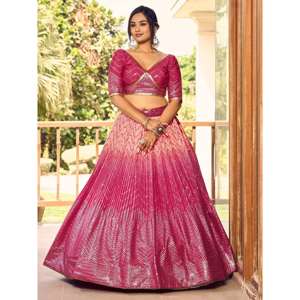 Vestido de novia Zeel Clothing Majestic, Lehenga Choli rosa con lentejuelas y chinon, semicompuesto, con dupatta. - Product Image 5